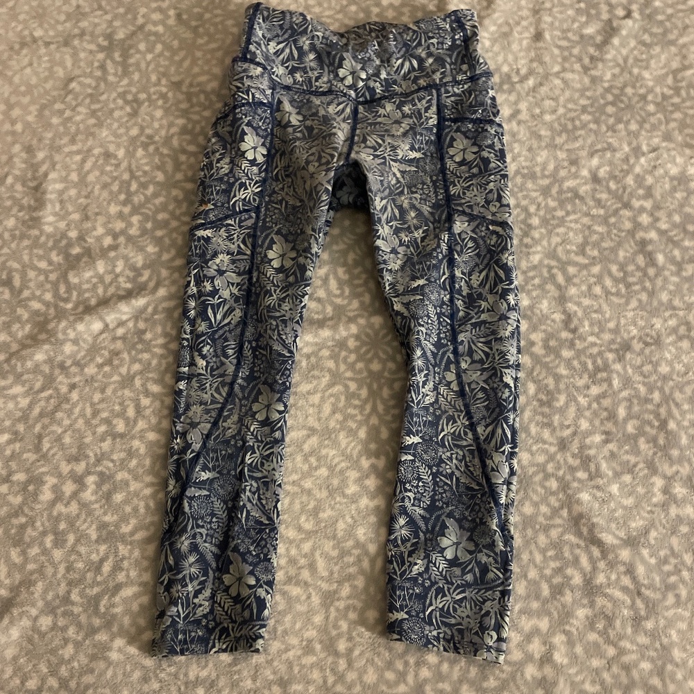 Kids Leggings, Blue nature print